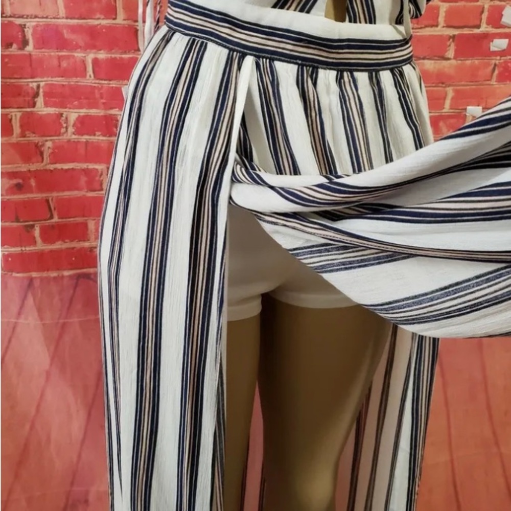 A. Calin ByFlying TomatoStriped White Navy Beige Maxi Dress sz M - Picture 3 of 13
